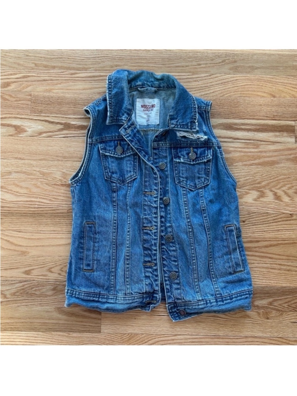 Mossimo supply co denim collar vest distressed pockets denim jacket small S